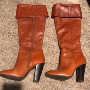 mahogany knee-high leather boots